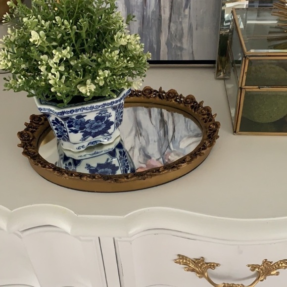 Perfume mirror tray gold decorative tray size 10” x 7” antique gold finish new - Picture 8 of 8